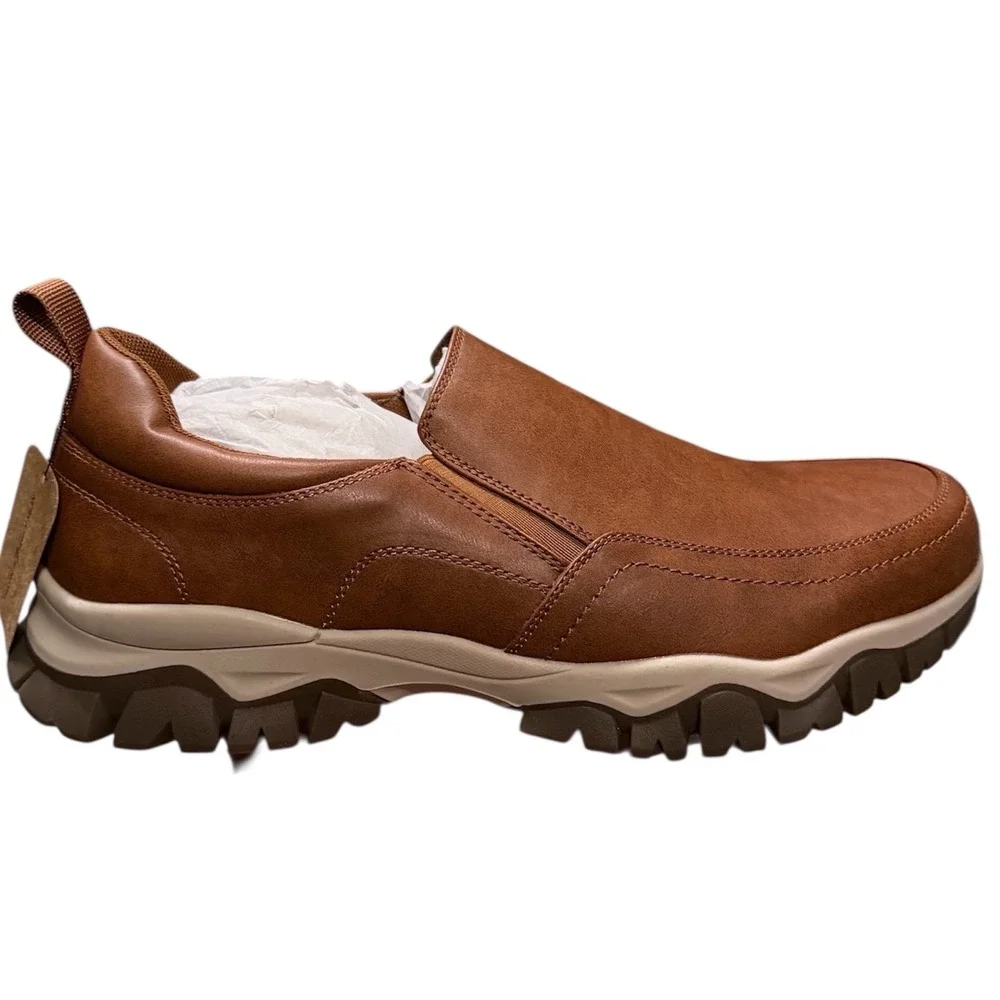 Jousen Mens Slip On Shoes Red Brown Size 10.5 Synthetic Leather Loafers. New